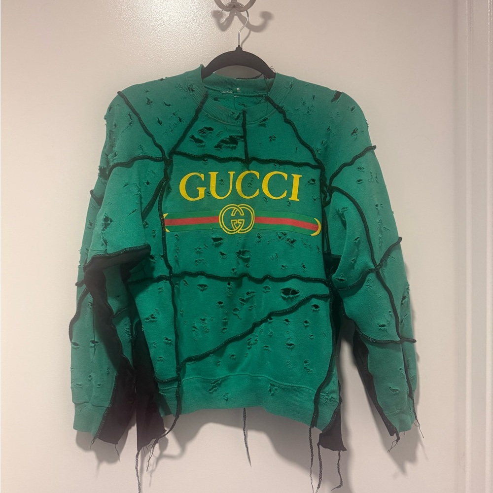 Gucci Green Distressed Sweatshirt with Black Details